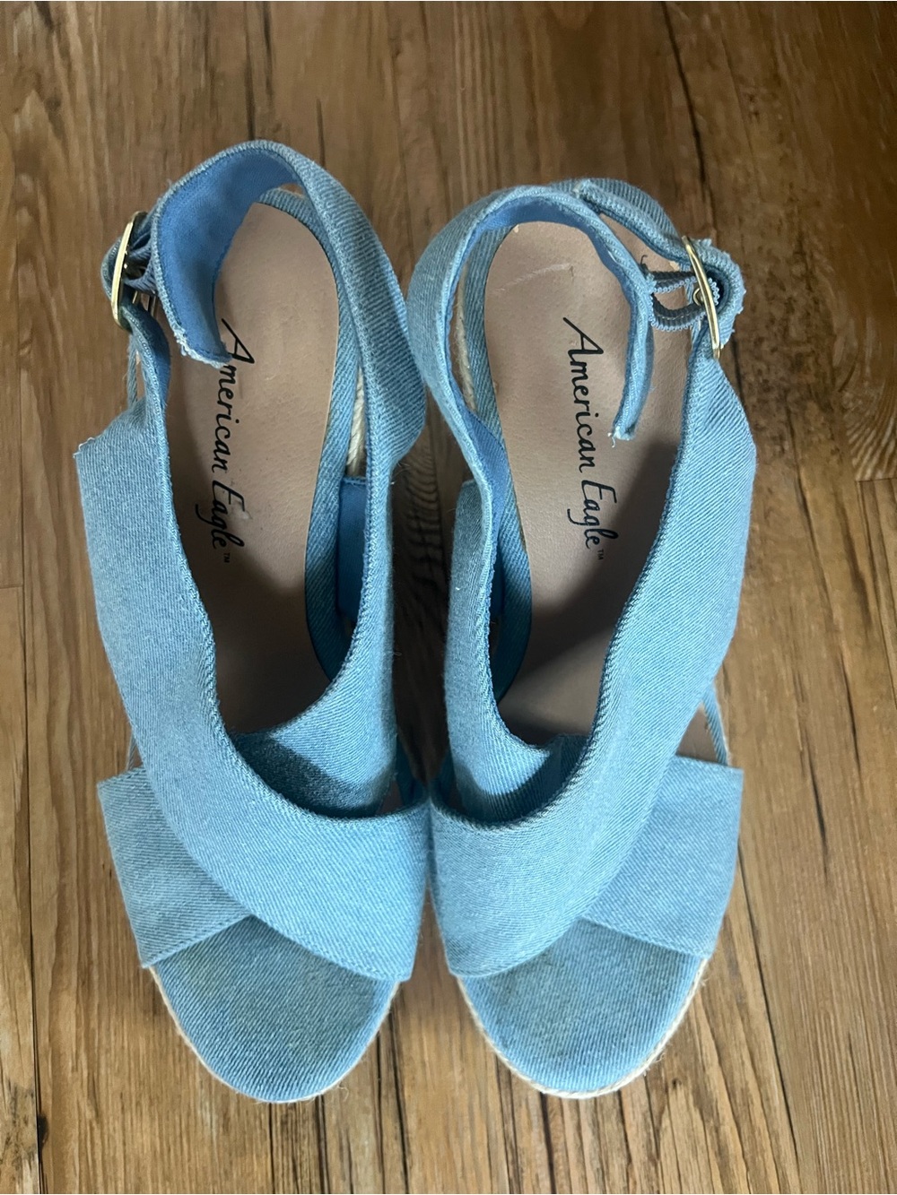 American Eagle Outfitters Sky Blue Denim Wedge Sandals